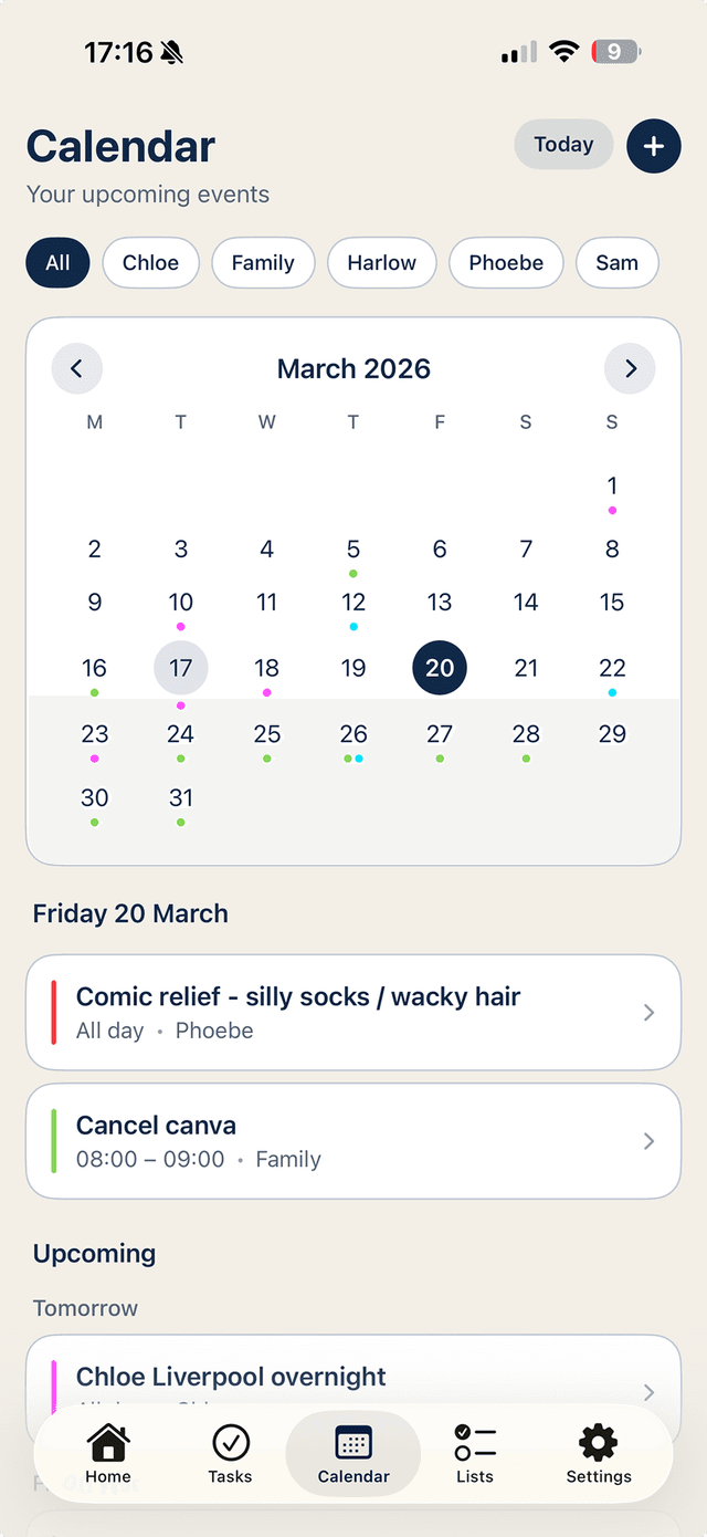 Shared Family Calendar — Noa app screenshot